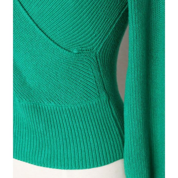 Anthropologie Moth Liza Surplice V Neck Faux Wrap Sweater Kelly Green Ribbed XSP - Picture 13 of 15